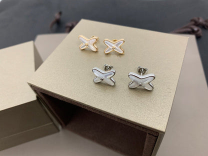 [LumiVibe]JEUX DE WHITE MOP SILVER DIAMOND EARRINGS