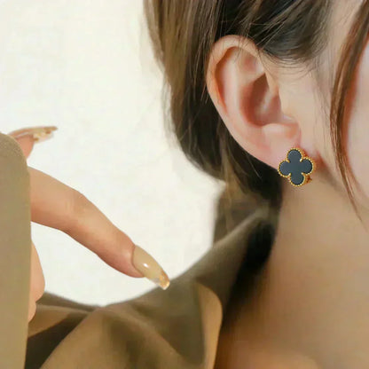 [LumiVibe]CLOVER MEDIUM 1 MOTIFS  ONYX STUD EARRINGS