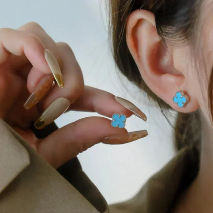 [LumiVibe]CLOVER MINI 9.5MM ONYX STUD EARRINGS SILVER