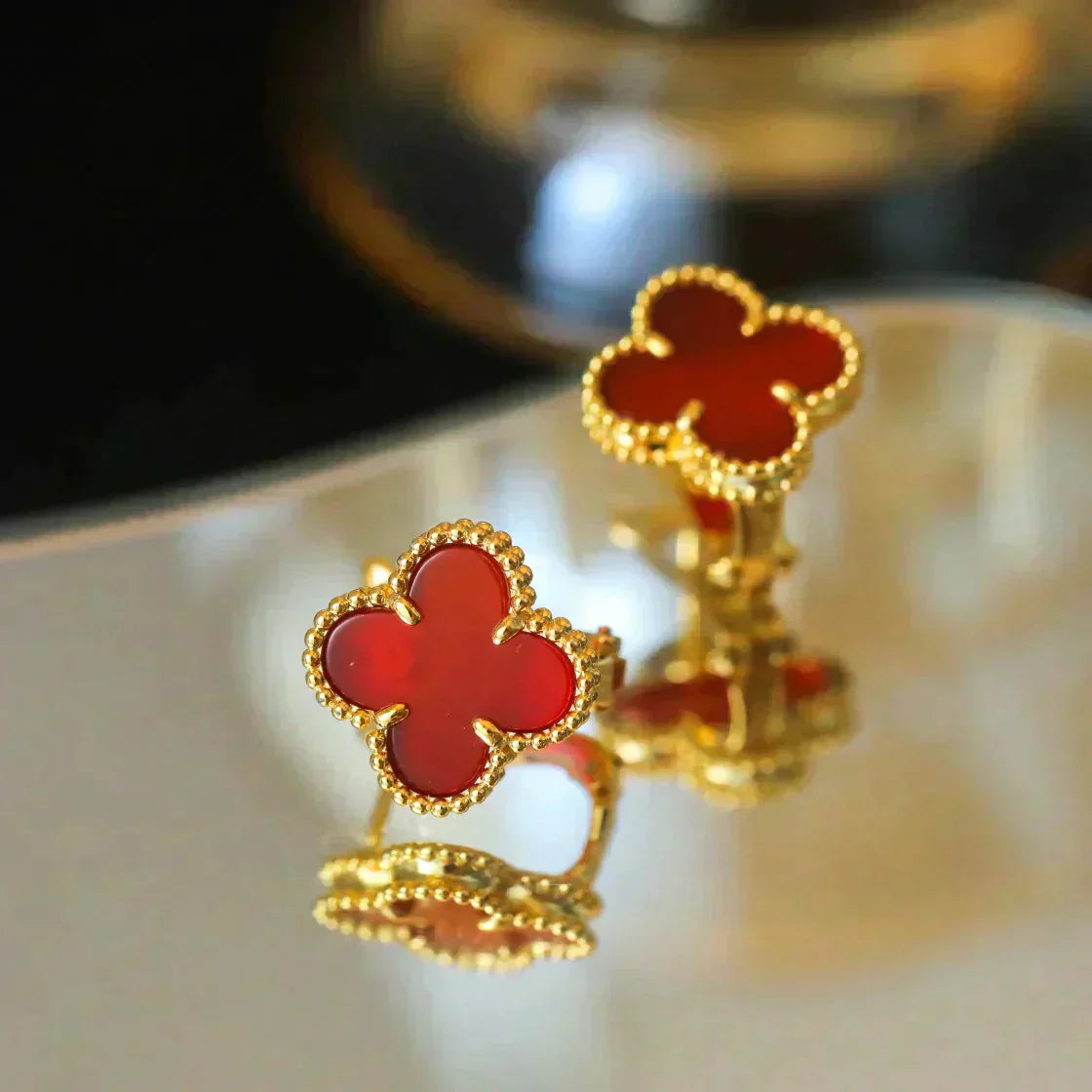 [LumiVibe]CLOVER MEDIUM 1 MOTIFS CARNELIAN  EARRINGS