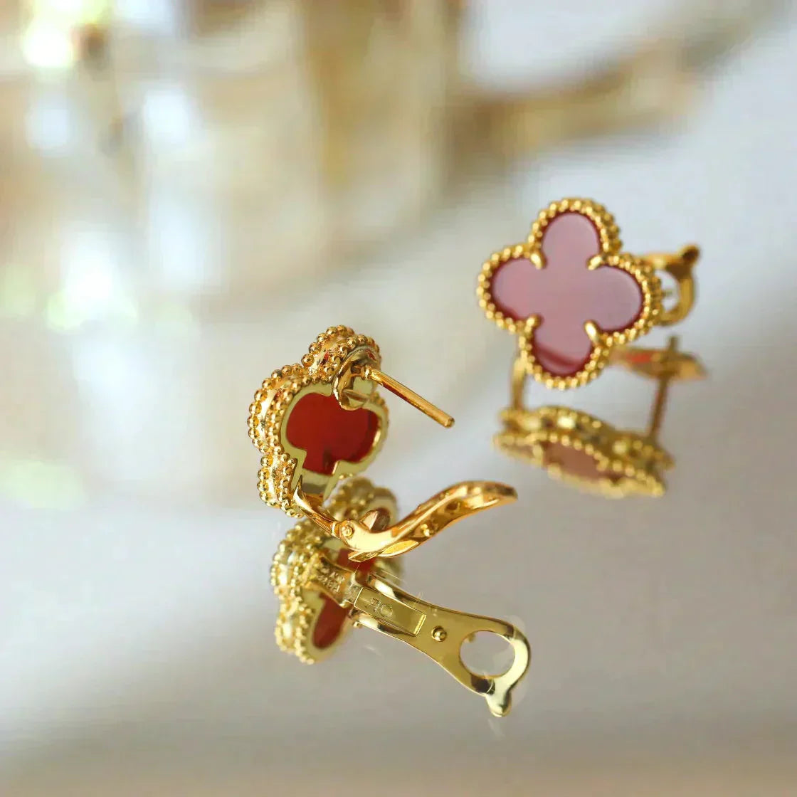 [LumiVibe]CLOVER MEDIUM 1 MOTIFS CARNELIAN  EARRINGS