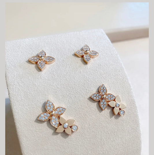 [LumiVibe]STAR BLOSSOM STUD EARRINGS PINK GOLD DIAMONDS