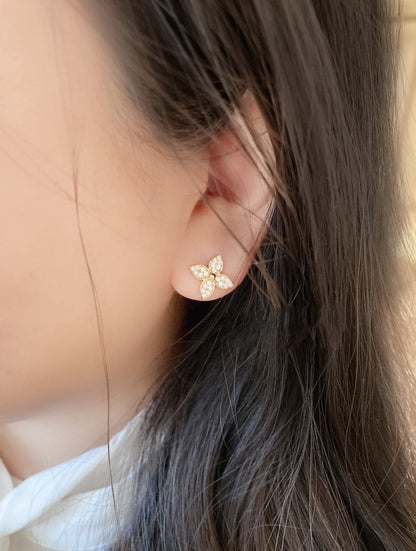 [LumiVibe]STAR BLOSSOM STUD EARRINGS PINK GOLD DIAMONDS