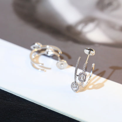 [LumiVibe]CREOLES MY TWIN 2 RANGS SILVER DIAMOND EARRINGS