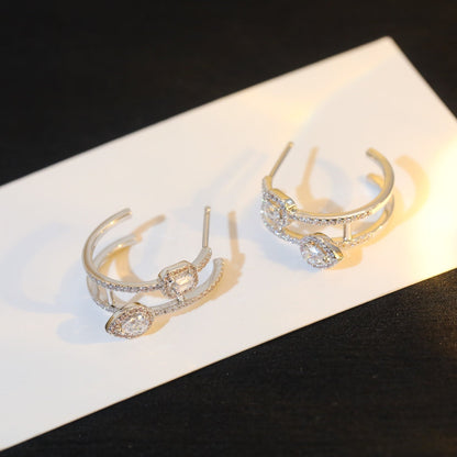 [LumiVibe]CREOLES MY TWIN 2 RANGS SILVER DIAMOND EARRINGS