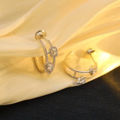 [LumiVibe]CREOLES MY TWIN 2 RANGS SILVER DIAMOND EARRINGS