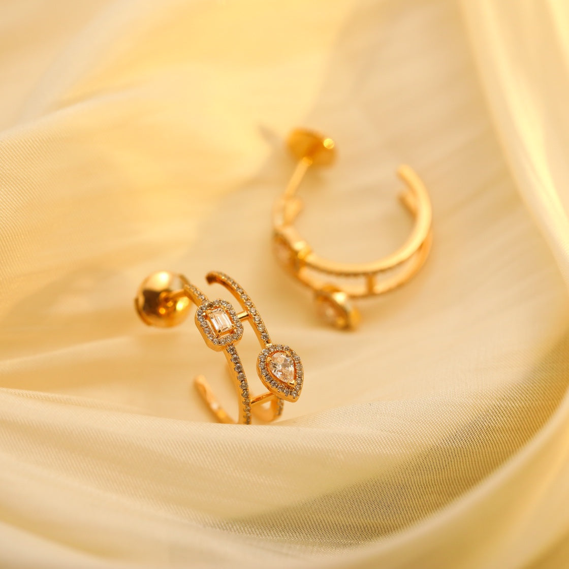 [LumiVibe]CREOLES MY TWIN 2 RANGS SILVER DIAMOND EARRINGS