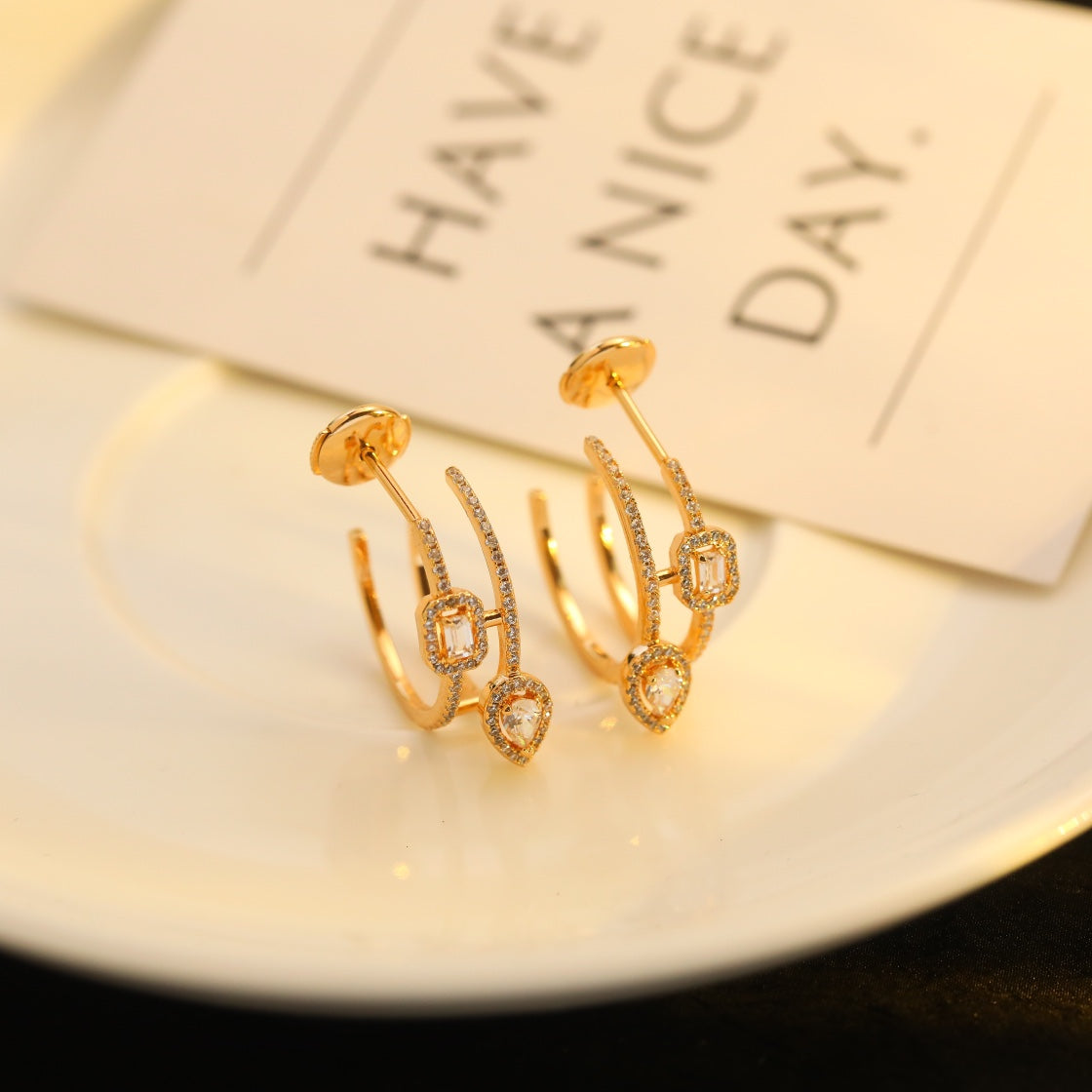 [LumiVibe]CREOLES MY TWIN 2 RANGS SILVER DIAMOND EARRINGS