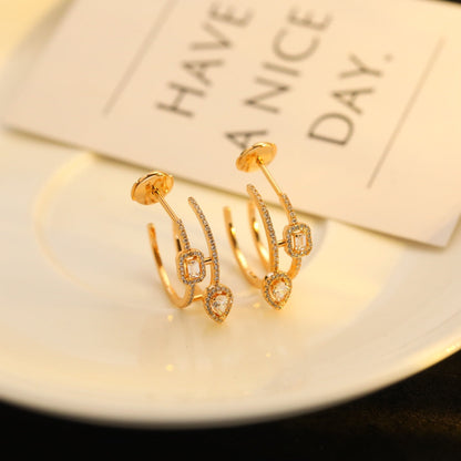 [LumiVibe]CREOLES MY TWIN 2 RANGS SILVER DIAMOND EARRINGS