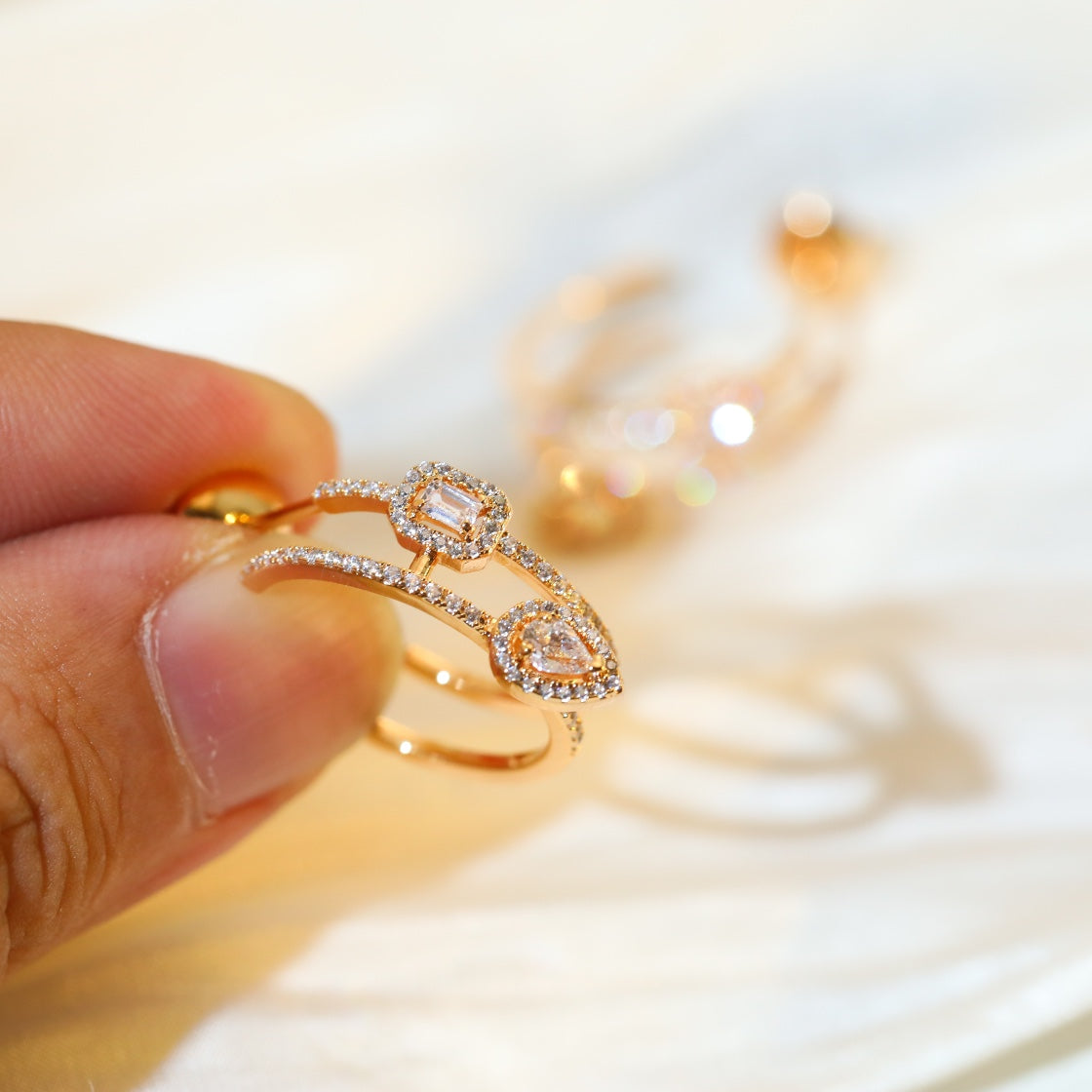 [LumiVibe]CREOLES MY TWIN 2 RANGS SILVER DIAMOND EARRINGS
