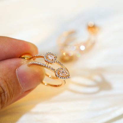 [LumiVibe]CREOLES MY TWIN 2 RANGS SILVER DIAMOND EARRINGS