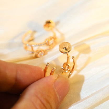 [LumiVibe]CREOLES MY TWIN 2 RANGS SILVER DIAMOND EARRINGS