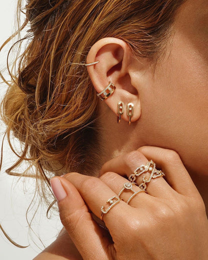 [LumiVibe]CREOLES MOVE UNO MINI 1 DIAMOND EARRINGS