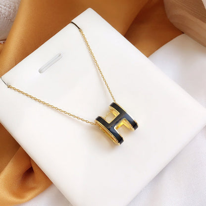 [LumiVibe]HM CLIC BLACK ENAMEL GOLD NECKLACE