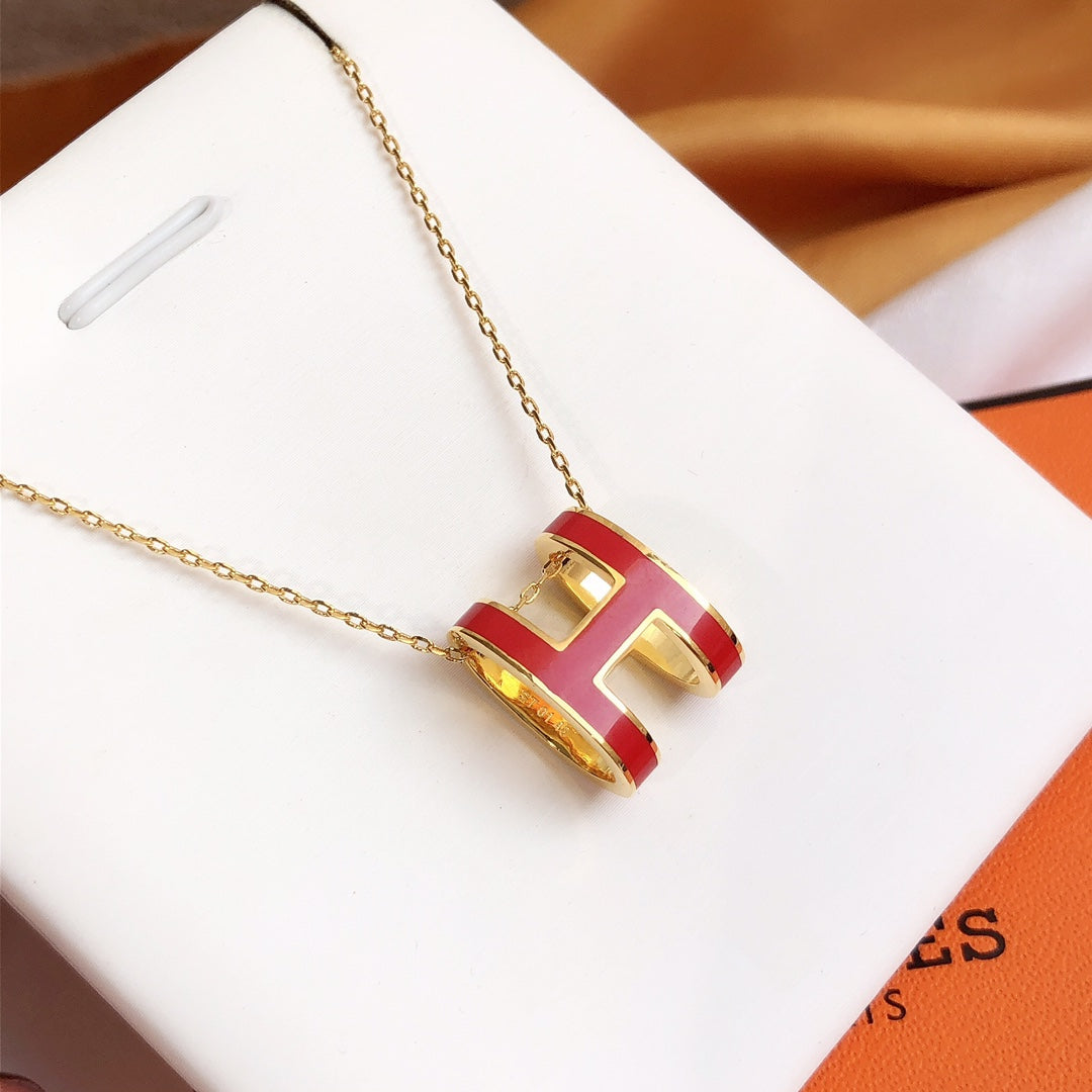 [LumiVibe]HM CLIC RED ENAMEL GOLD NECKLACE