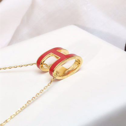 [LumiVibe]HM CLIC RED ENAMEL GOLD NECKLACE