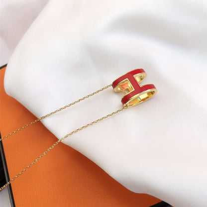 [LumiVibe]HM CLIC RED ENAMEL GOLD NECKLACE