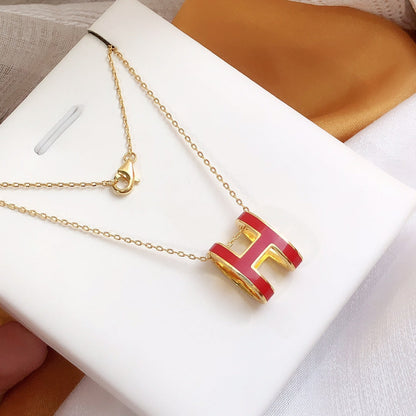 [LumiVibe]HM CLIC RED ENAMEL GOLD NECKLACE
