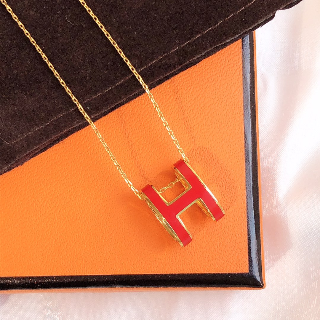 [LumiVibe]HM CLIC RED ENAMEL GOLD NECKLACE
