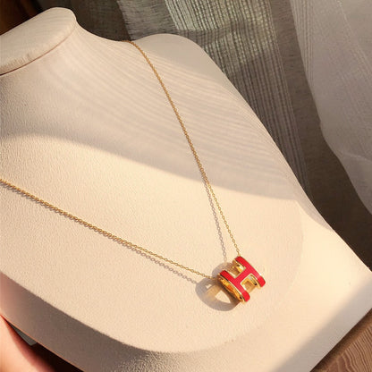 [LumiVibe]HM CLIC RED ENAMEL GOLD NECKLACE