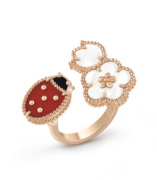 [LumiVibe]LUCKY 3 MOTIF ROSE GOLD RING