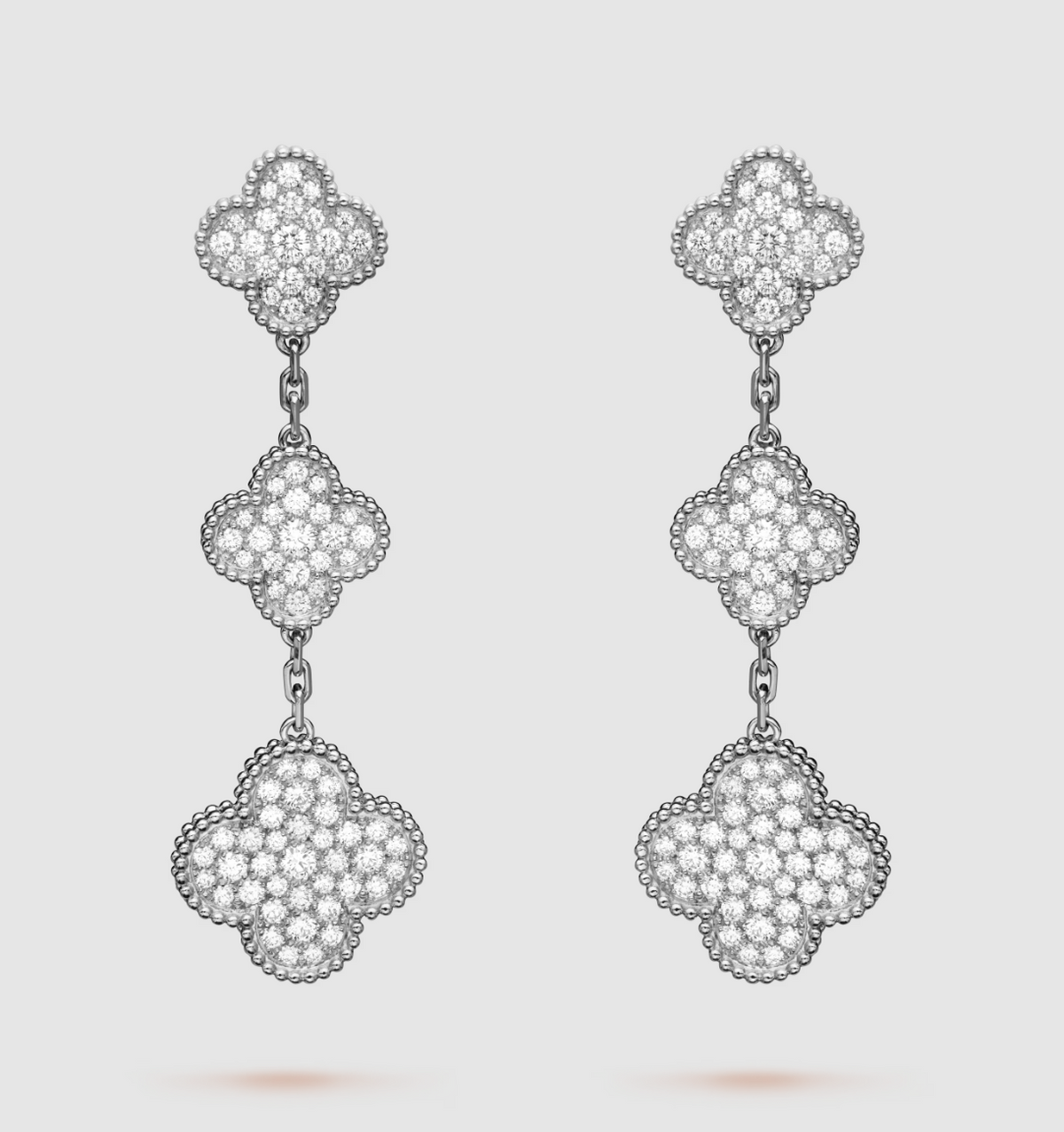 [LumiVibe]CLOVER 3 MOTIF DIAMOND SILVER DROP EARRINGS