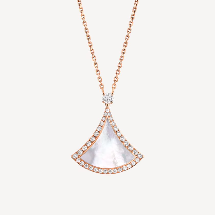 [LumiVibe]DREAM MOP DIAMOND PAVED PINK GOLD NECKLACE