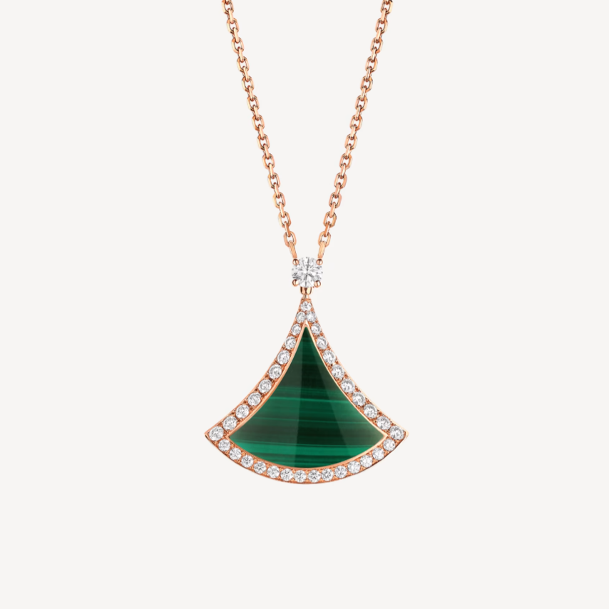 [LumiVibe]DREAM MALACHITE DIAMOND PAVED PINK GOLD NECKLACE