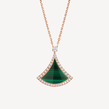 [LumiVibe]DREAM MALACHITE DIAMOND PAVED PINK GOLD NECKLACE