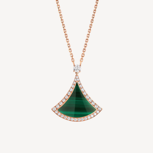 [LumiVibe]DREAM MALACHITE DIAMOND PAVED PINK GOLD NECKLACE