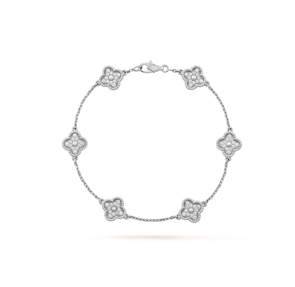 [LumiVibe]CLOVER 6 MOTIF SILVER DIAMOND BRACELET