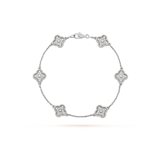 [LumiVibe]CLOVER 6 MOTIF SILVER DIAMOND BRACELET
