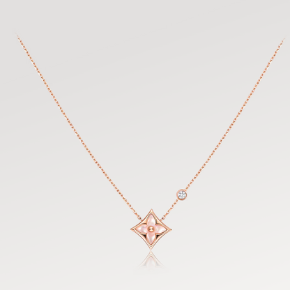 [LumiVibe]STAR PINK MOP 1 DIAMOND PINK GOLD NECKLACE