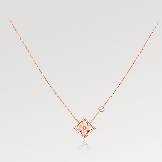 [LumiVibe]STAR PINK MOP 1 DIAMOND PINK GOLD NECKLACE
