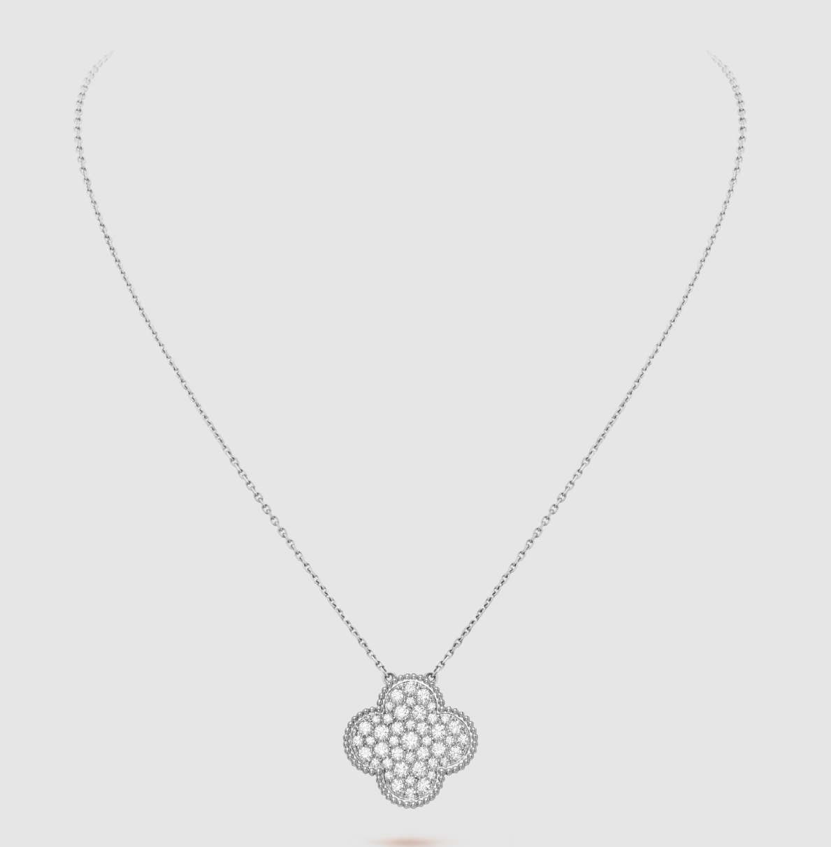 [LumiVibe]CLOVER 25MM LARGE PENDANT DIAMOND PAVED SILVER NECKLACE