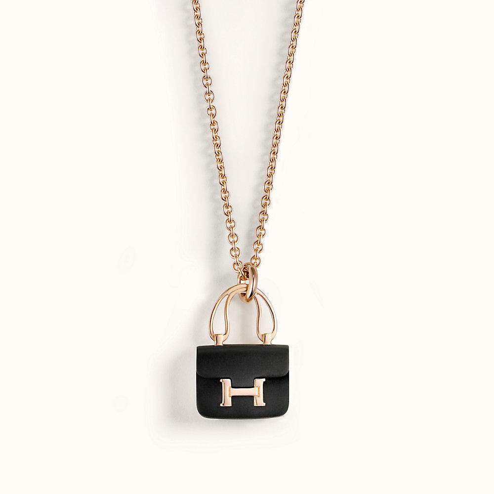 [LumiVibe]CONSTANCE BLACK PEDANT PINK GOLD NECKLACE