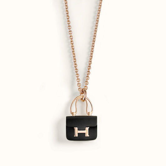 [LumiVibe]CONSTANCE BLACK PEDANT PINK GOLD NECKLACE