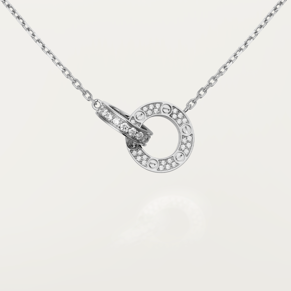 [LumiVibe]LOVE 7.6MM NECKLACE ROSE GOLD AND SILVER  FULL DIAMOND