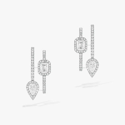 [LumiVibe]CREOLES MY TWIN 2 RANGS SILVER DIAMOND EARRINGS
