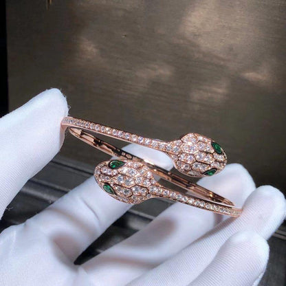 [LumiVibe]SERPENTI BRACELET PINK GOLD MALACHITE DIAMOND DOUBLE SNAKE