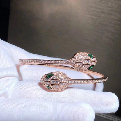 [LumiVibe]SERPENTI BRACELET PINK GOLD MALACHITE DIAMOND DOUBLE SNAKE