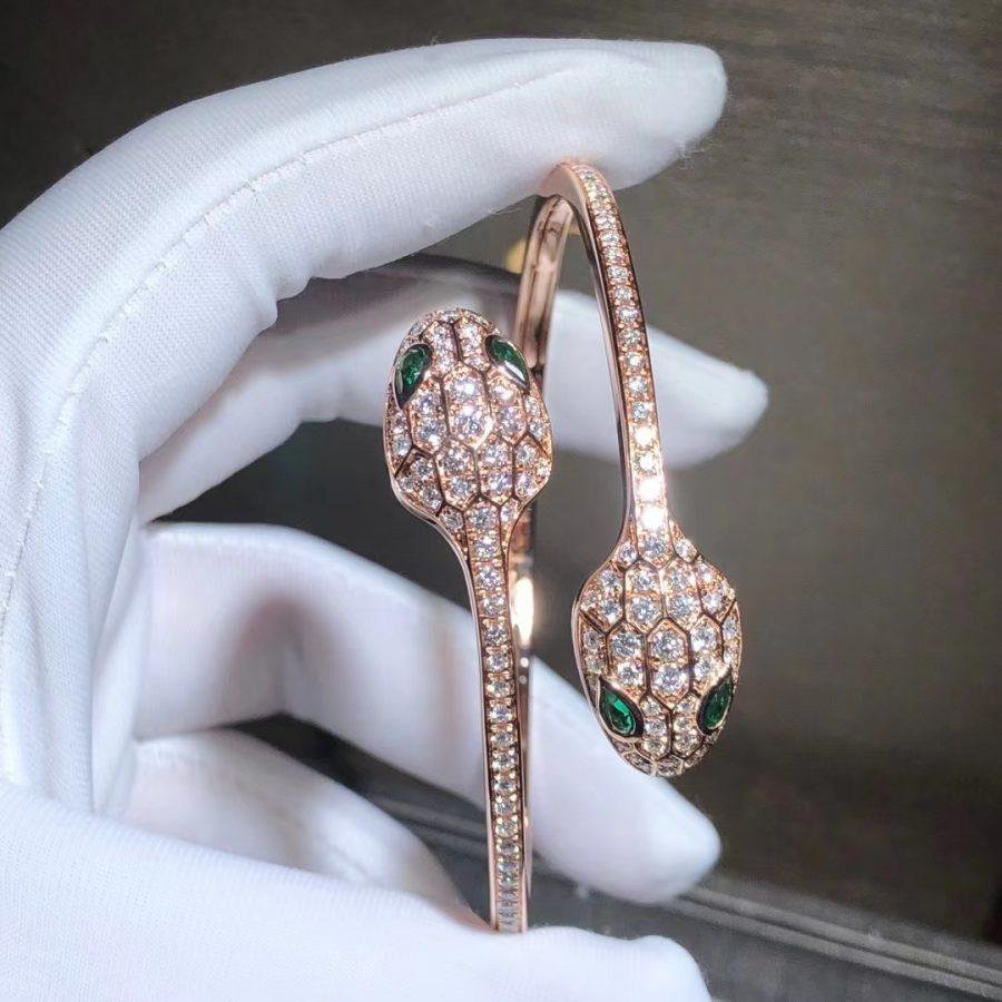 [LumiVibe]SERPENTI BRACELET PINK GOLD MALACHITE DIAMOND DOUBLE SNAKE