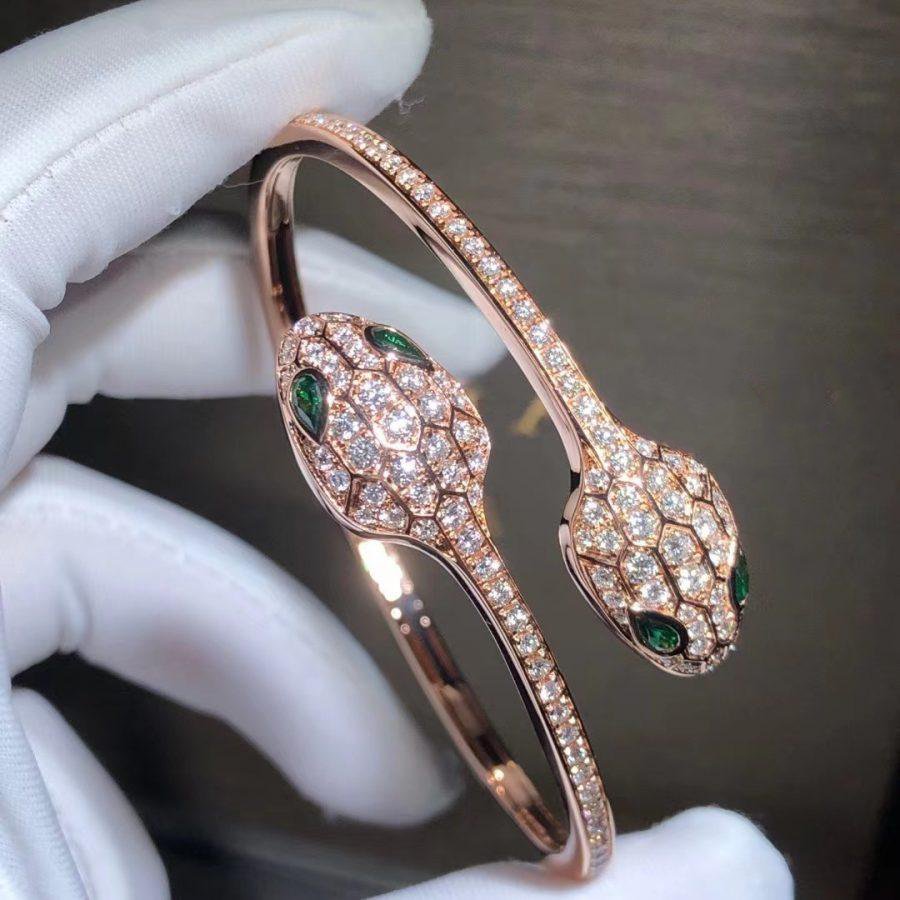 [LumiVibe]SERPENTI BRACELET PINK GOLD MALACHITE DIAMOND DOUBLE SNAKE
