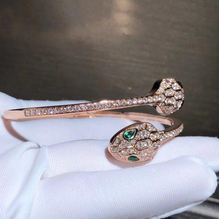 [LumiVibe]SERPENTI BRACELET PINK GOLD MALACHITE DIAMOND DOUBLE SNAKE