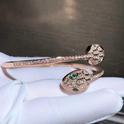 [LumiVibe]SERPENTI BRACELET PINK GOLD MALACHITE DIAMOND DOUBLE SNAKE