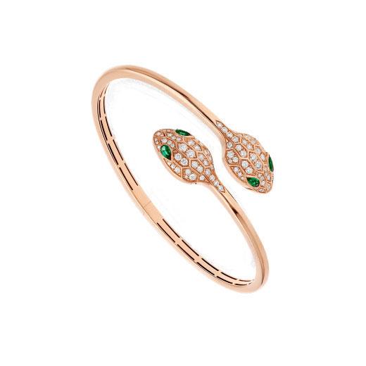 [LumiVibe]SERPENTI BRACELET PINK GOLD MALACHITE DIAMOND DOUBLE SNAKE