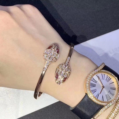[LumiVibe]SERPENTI BRACELET PINK GOLD DIAMOND DOUBLE SNAKE