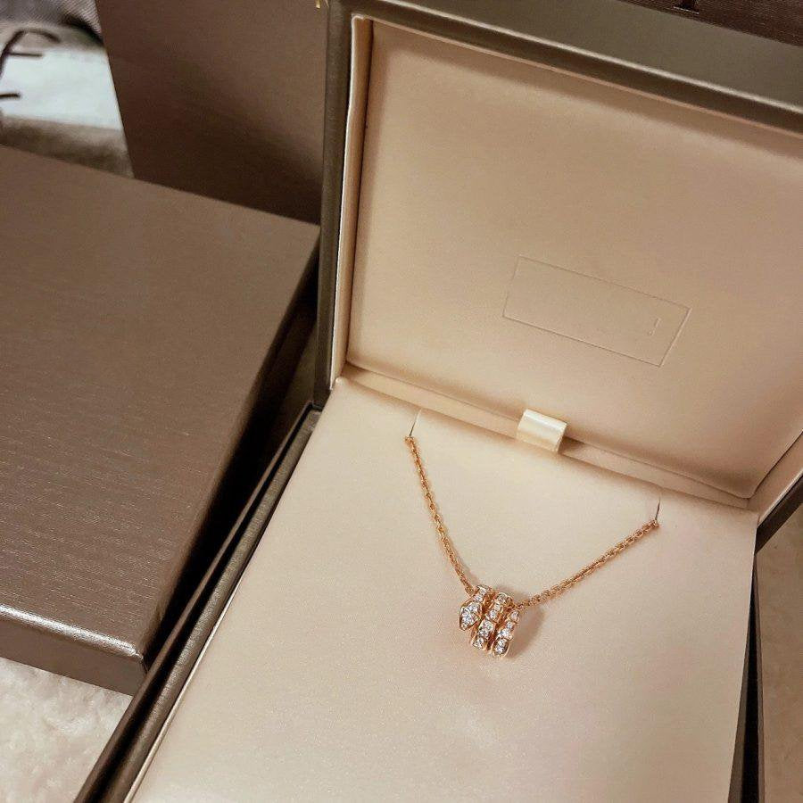 [LumiVibe]SERPENTI PINK GOLD NECKLACE DOUBLE RING DIAMOND