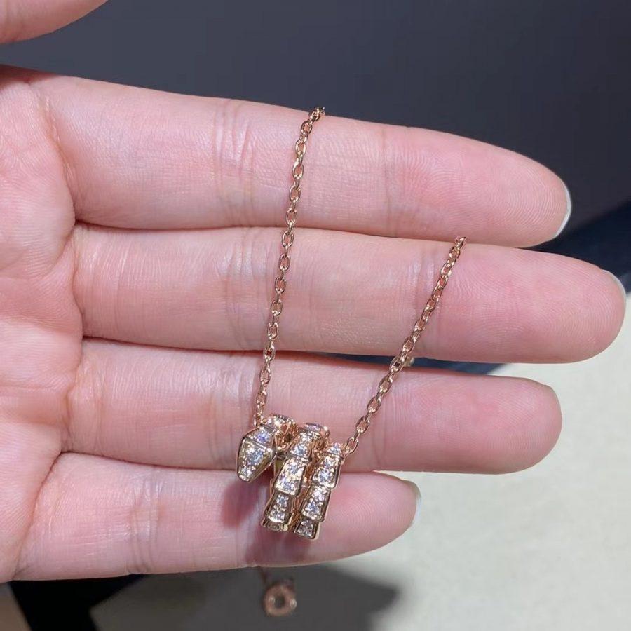 [LumiVibe]SERPENTI PINK GOLD NECKLACE DOUBLE RING DIAMOND
