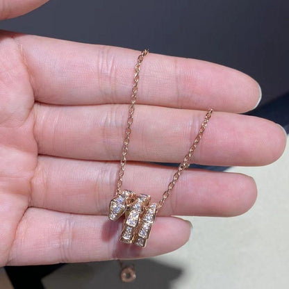 [LumiVibe]SERPENTI PINK GOLD NECKLACE DOUBLE RING DIAMOND